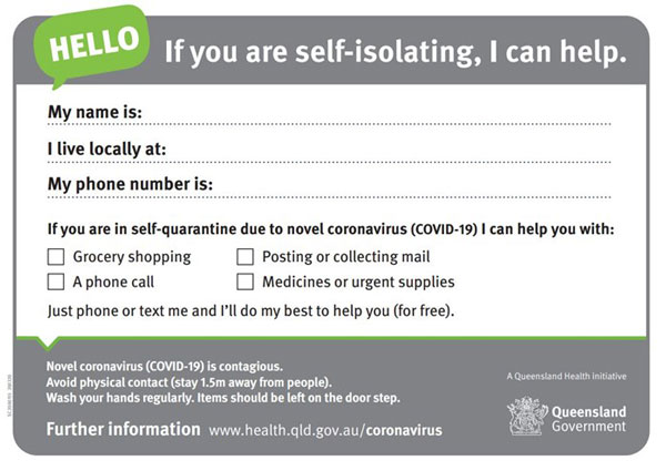 Self quarantine assistance card